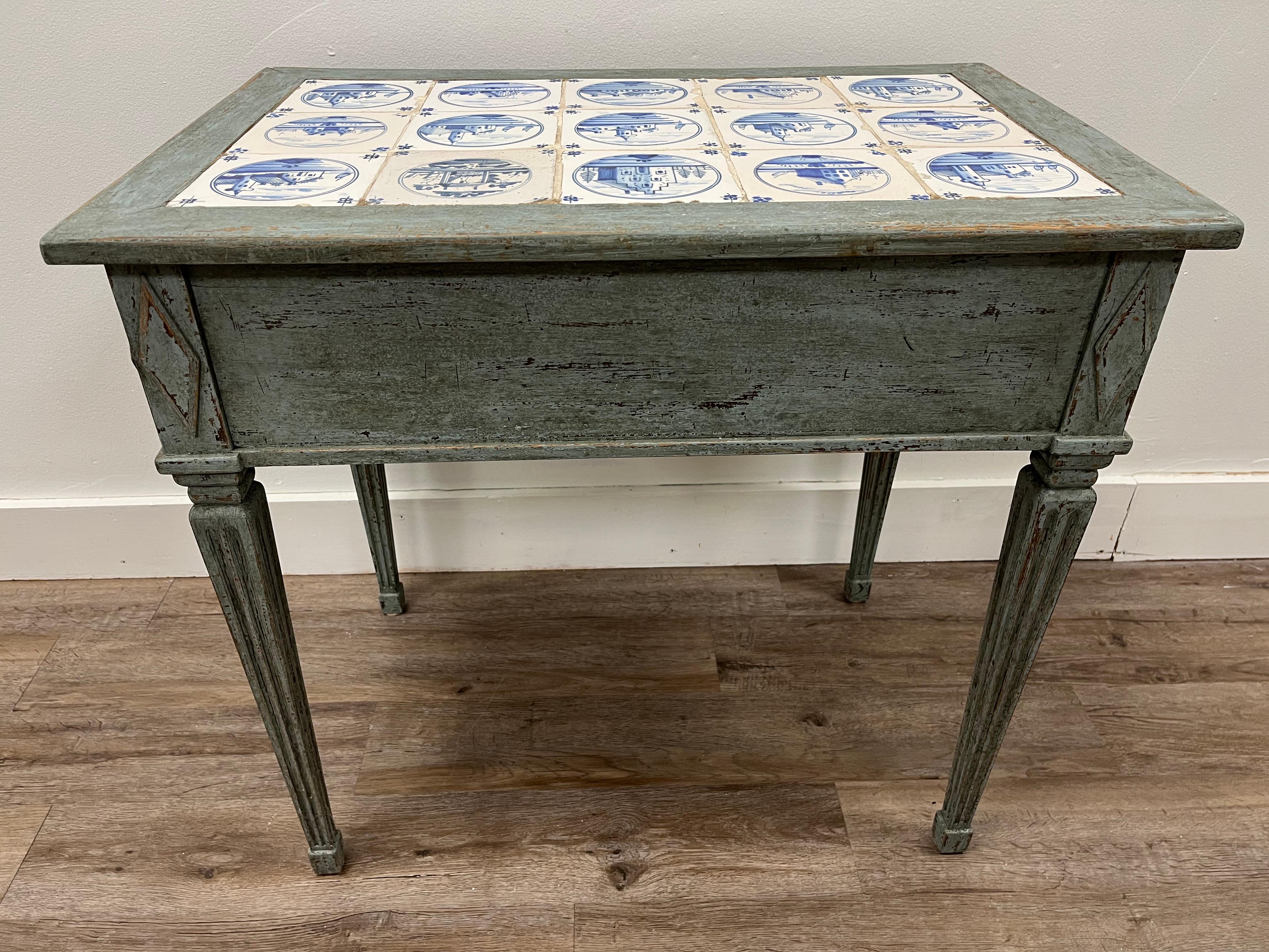 20th Century Norwegian Gustavian Style Tile Table For Sale 4
