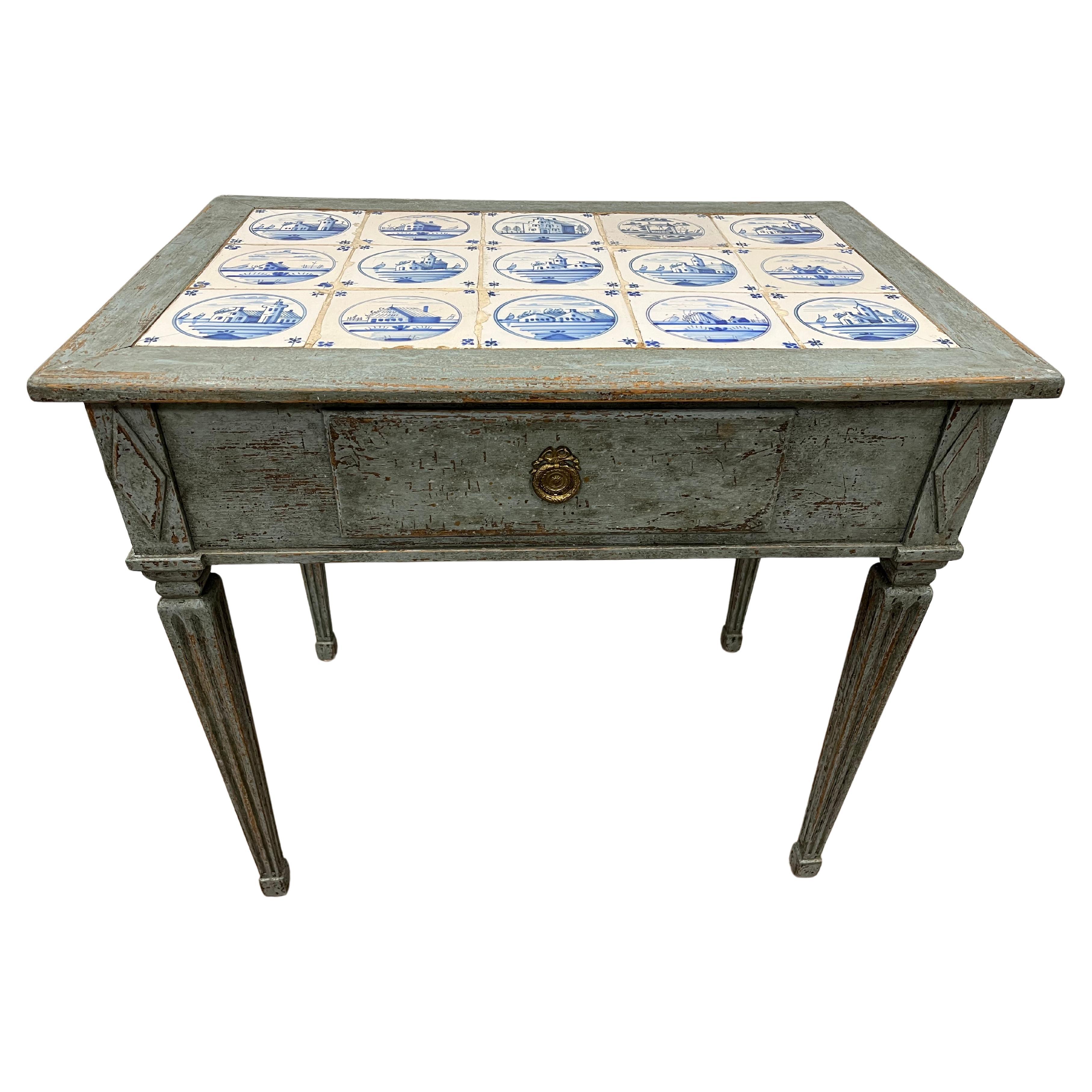20th Century Norwegian Gustavian Style Tile Table For Sale