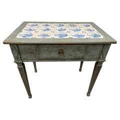Antique 20th Century Norwegian Gustavian Style Tile Table