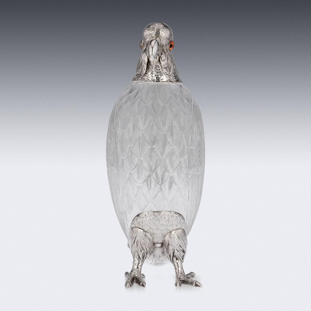 20th Century Novelty Cockatoo Solid Silver & Glass Claret Jug, C.1927 1