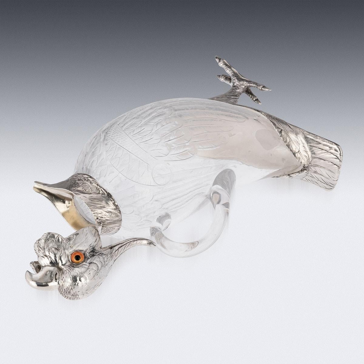 20th Century Novelty Cockatoo Solid Silver & Glass Claret Jug, C.1927 3