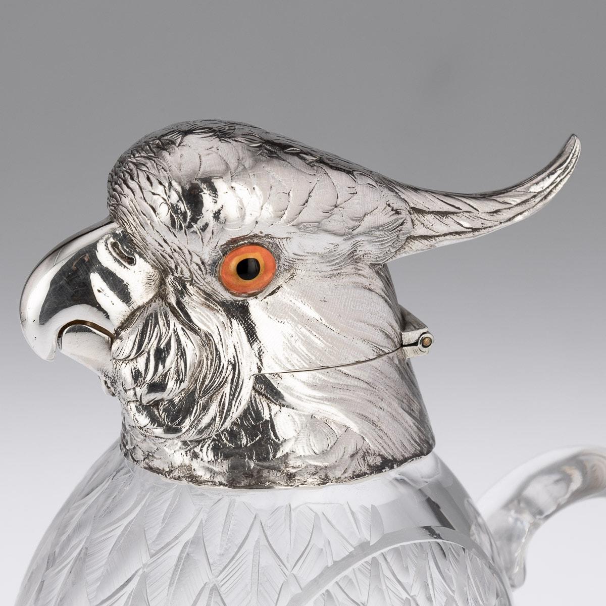 20th Century Novelty Cockatoo Solid Silver & Glass Claret Jug, C.1927 4