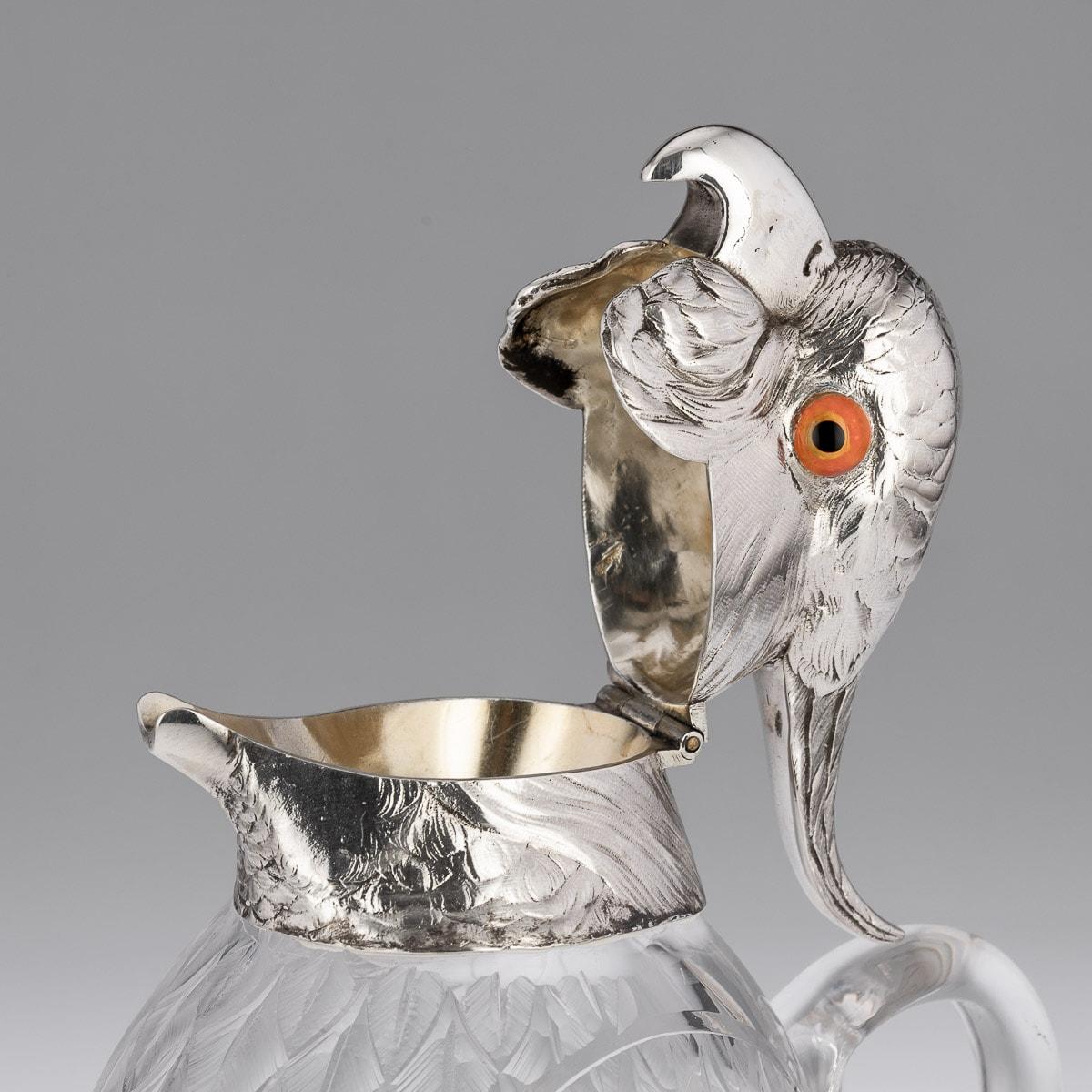 20th Century Novelty Cockatoo Solid Silver & Glass Claret Jug, C.1927 5