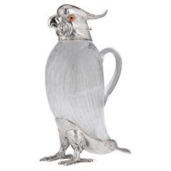 20th Century Novelty Cockatoo Solid Silver & Glass Claret Jug, C.1927