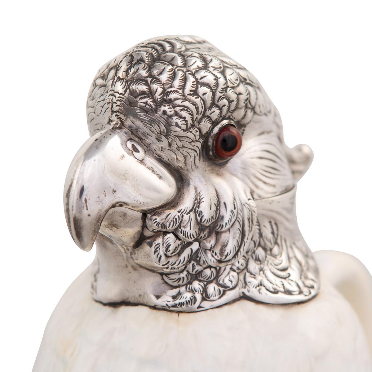 20th Century Novelty Cockatoo Solid Silver & Porcelain Claret Jug, c.1927 6