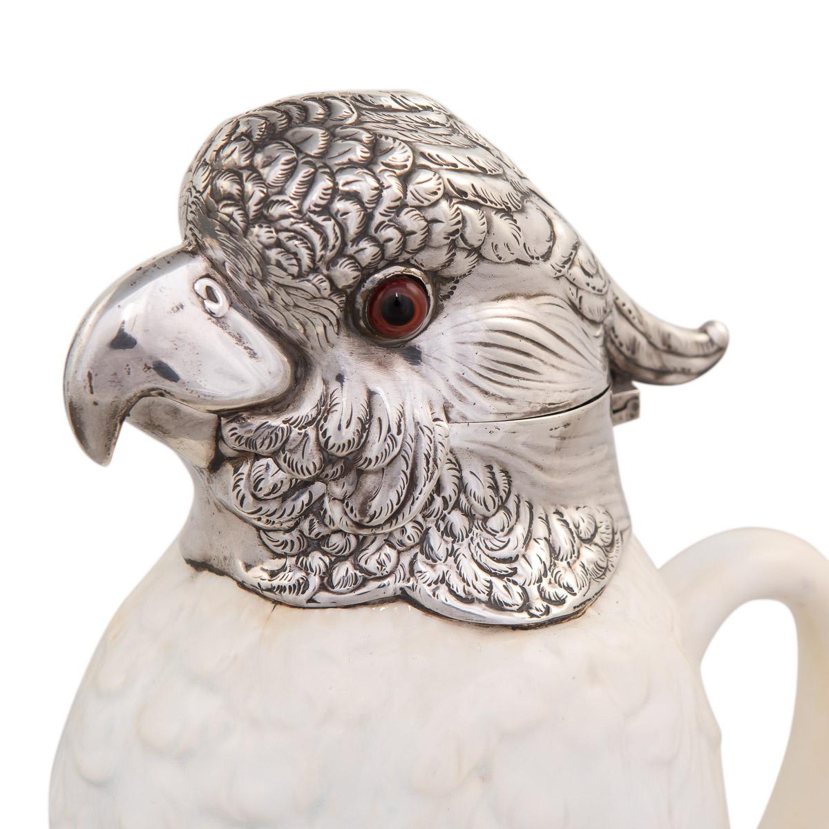 20th Century Novelty Cockatoo Solid Silver & Porcelain Claret Jug, c.1927 9