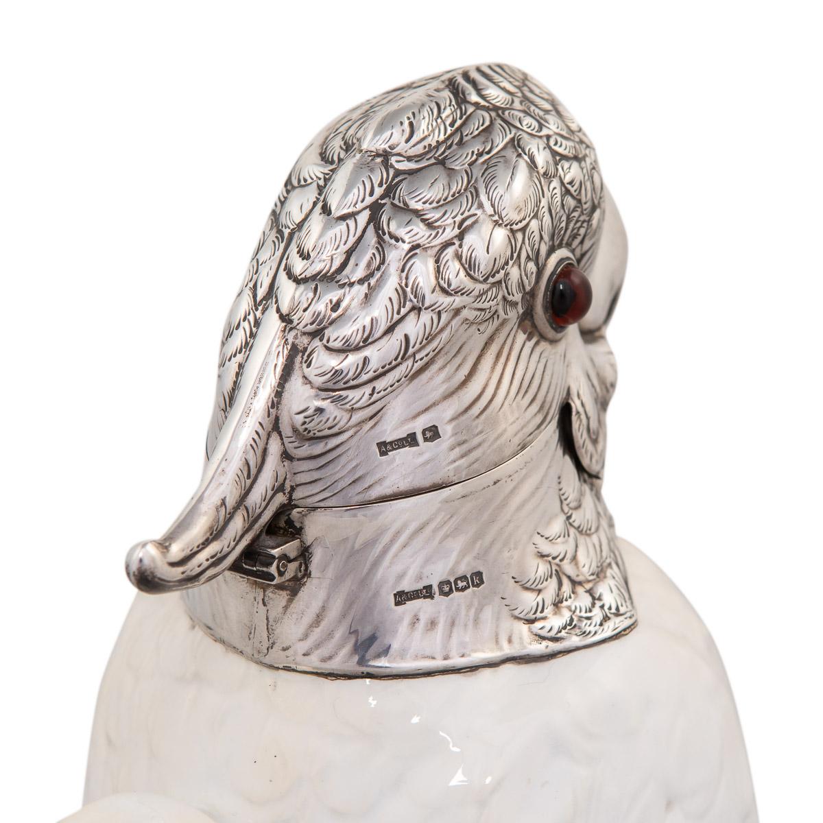 20th Century Novelty Cockatoo Solid Silver & Porcelain Claret Jug, c.1927 10