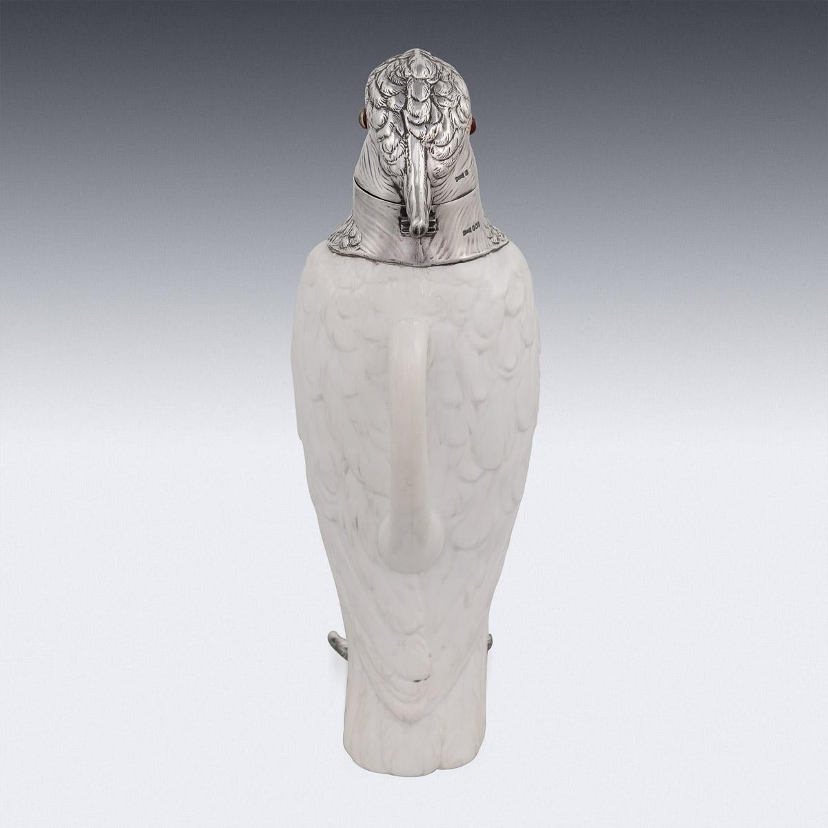 English 20th Century Novelty Cockatoo Solid Silver & Porcelain Claret Jug, c.1927