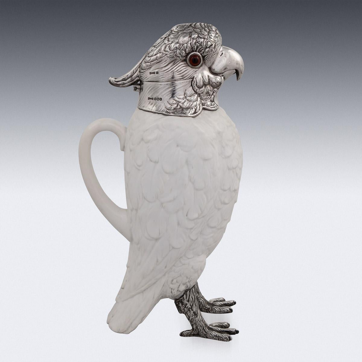 20th Century Novelty Cockatoo Solid Silver & Porcelain Claret Jug, c.1927 1
