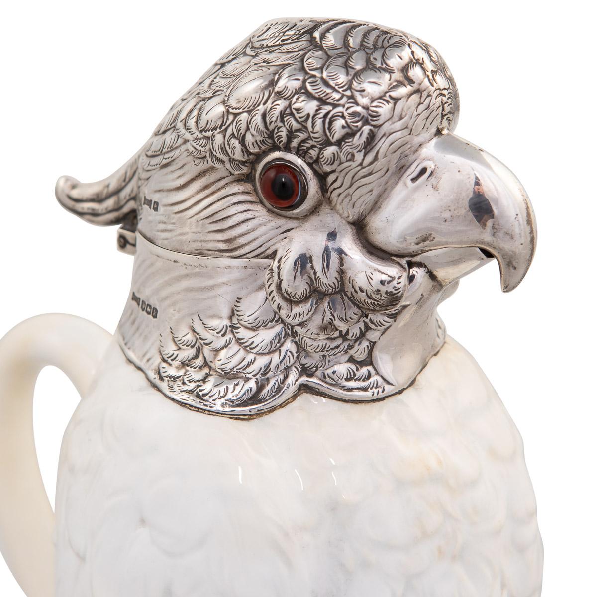 20th Century Novelty Cockatoo Solid Silver & Porcelain Claret Jug, c.1927 3