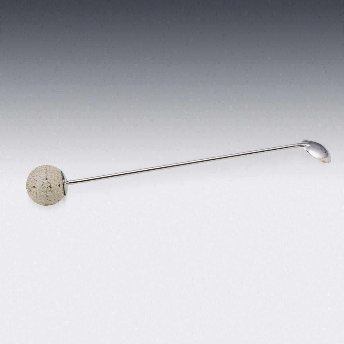 British 20th Century Novelty Golf Ball Cocktail Mixing Spoon c.1930 For Sale