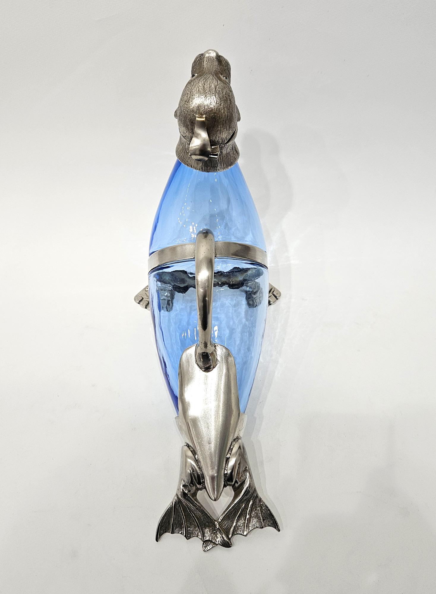 Siglo XX Novedad Plato de plata Cristal azul Morsa Jarra Claret Decantador Jarra en venta 3