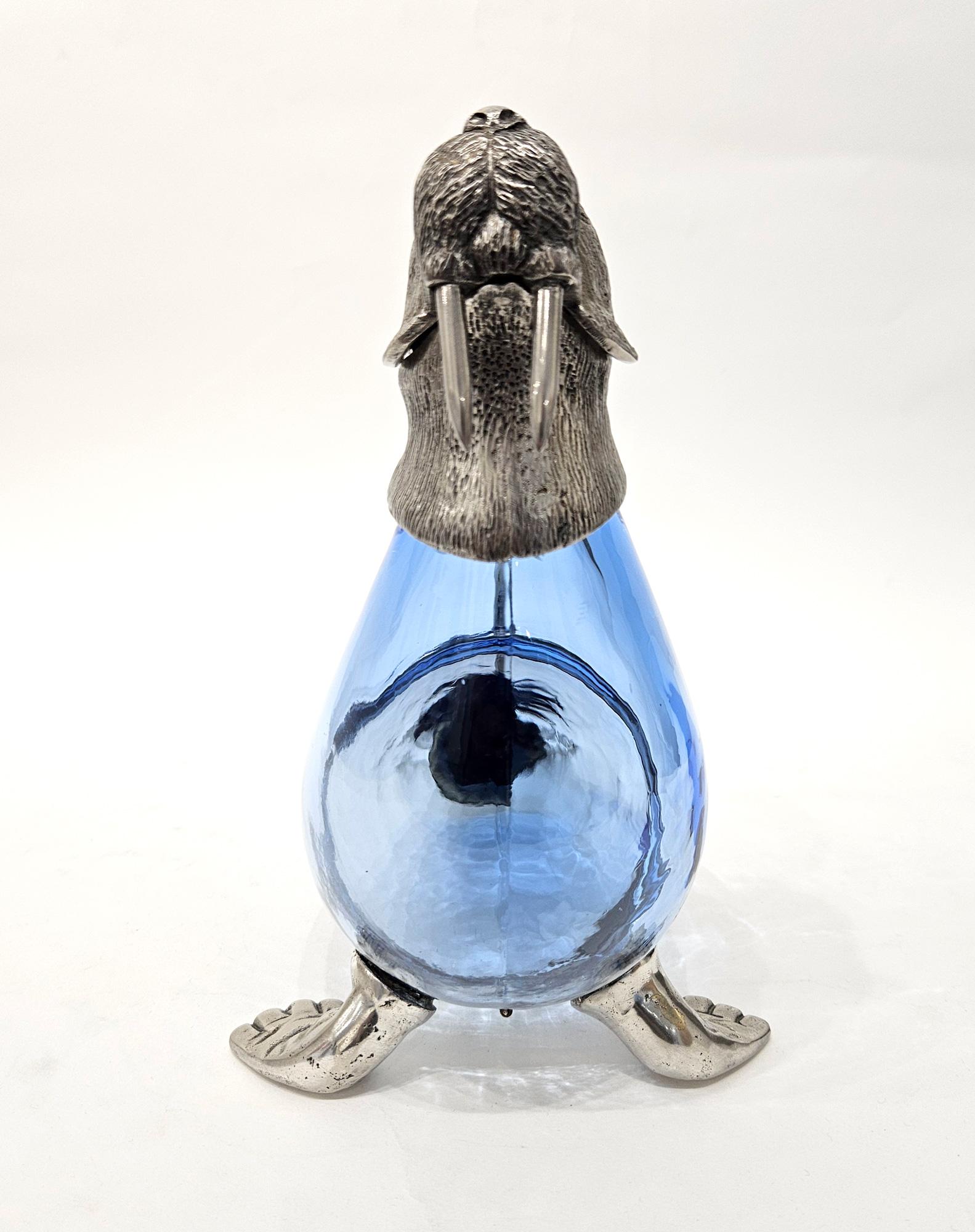 Siglo XX Novedad Plato de plata Cristal azul Morsa Jarra Claret Decantador Jarra en venta 6