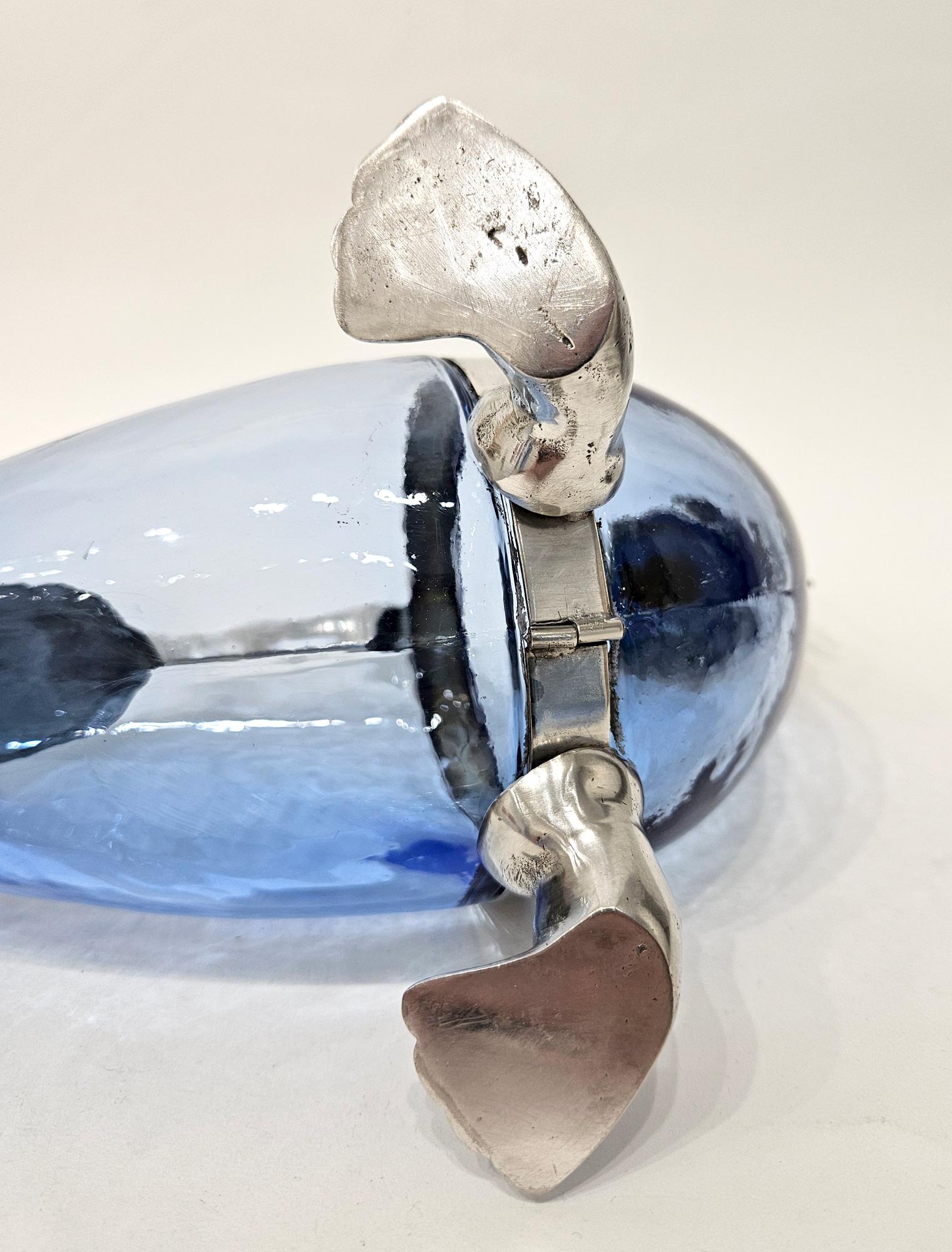 Siglo XX Novedad Plato de plata Cristal azul Morsa Jarra Claret Decantador Jarra en venta 12