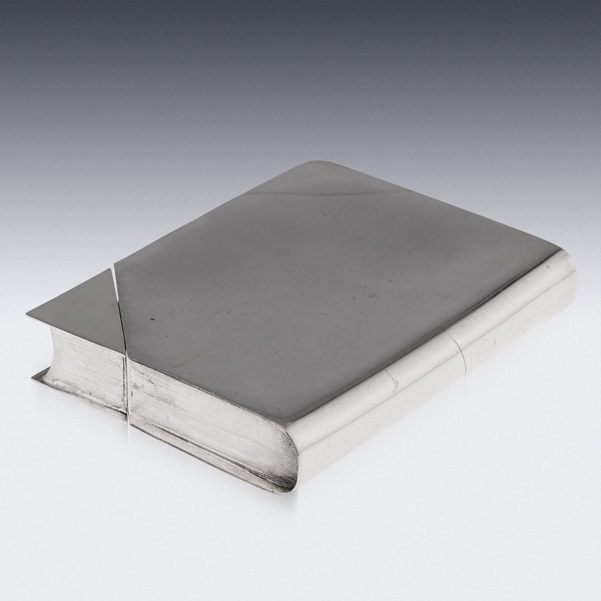 French 20th Century Novelty Silver Plated Book Shaped Hip Flask By Hermès, Paris