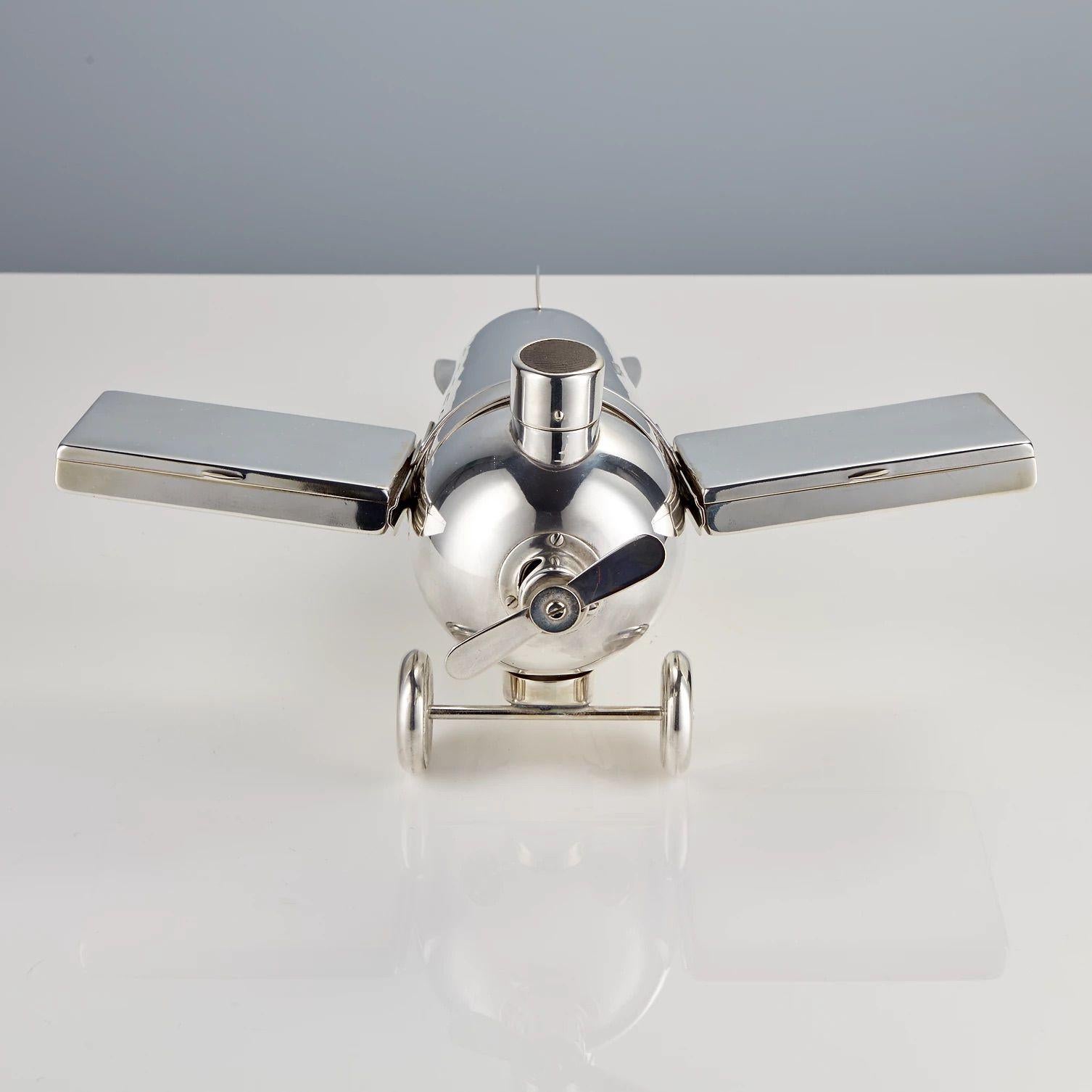 Silver Plate 20th Century Novelty Smokers Compendium Plane J A  Henckels Germany Circa 1930 For Sale