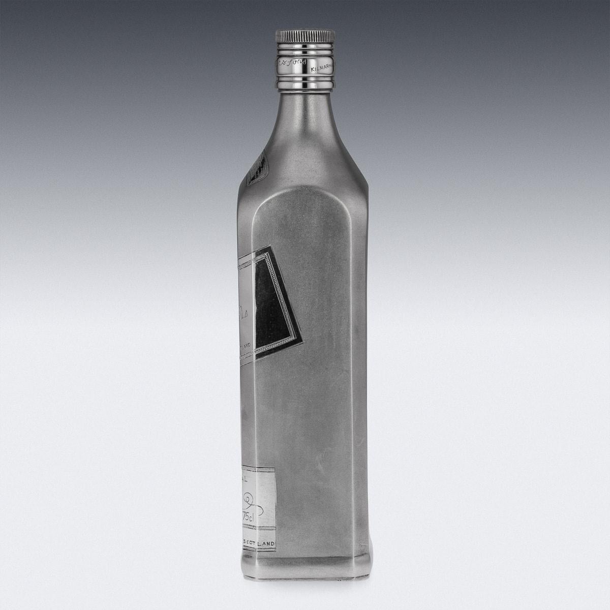 Scottish 20th Century Novelty Solid Silver Large Johnnie Walker Whisky Bottle For Sale