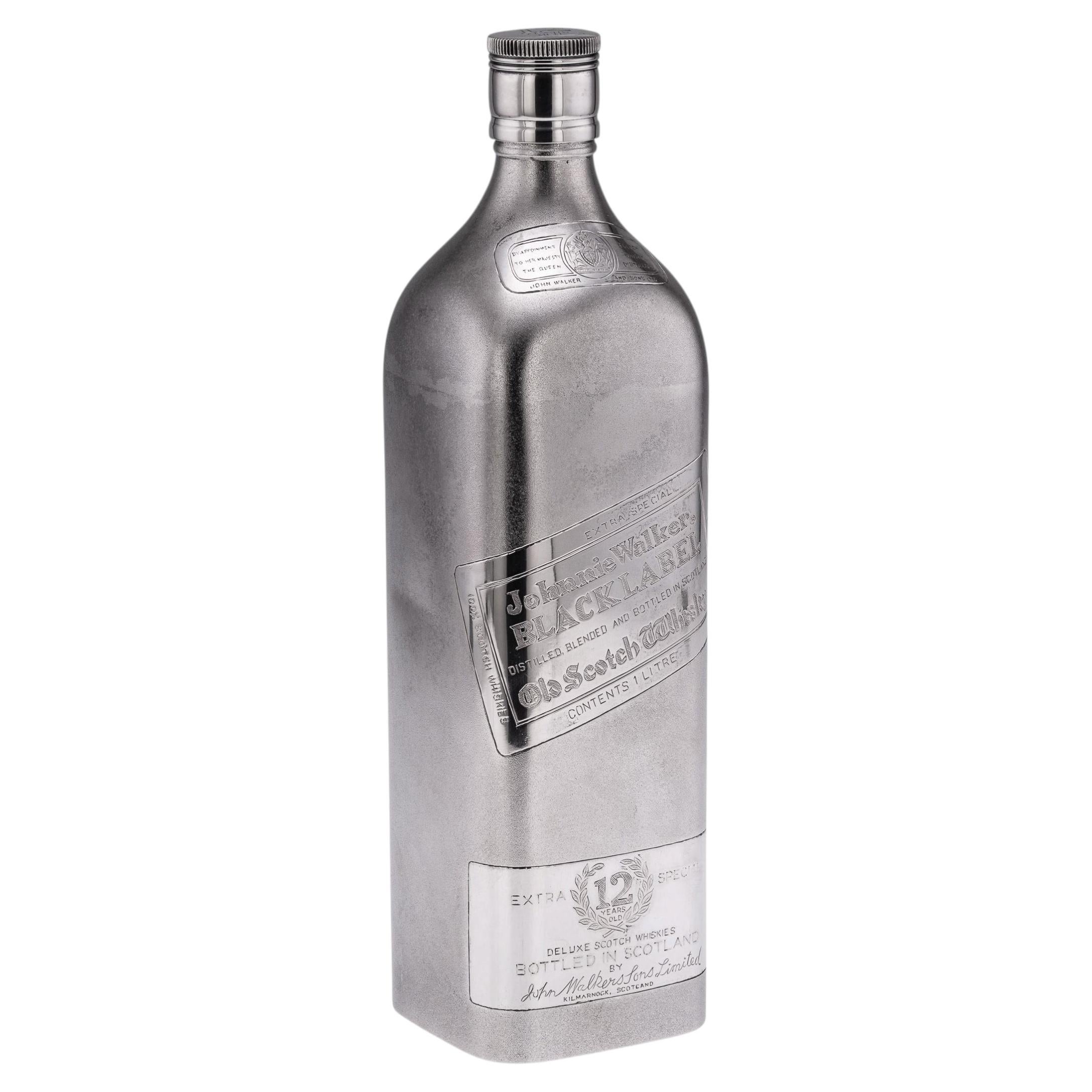 20th Century Novelty Solid Silver Large One Litre Johnnie Walker Whisky Bottle