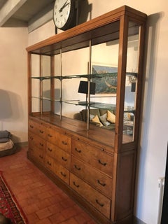 20th Century Oak and Amboyna French Apothecary Vitrine Cabinet, 1920s