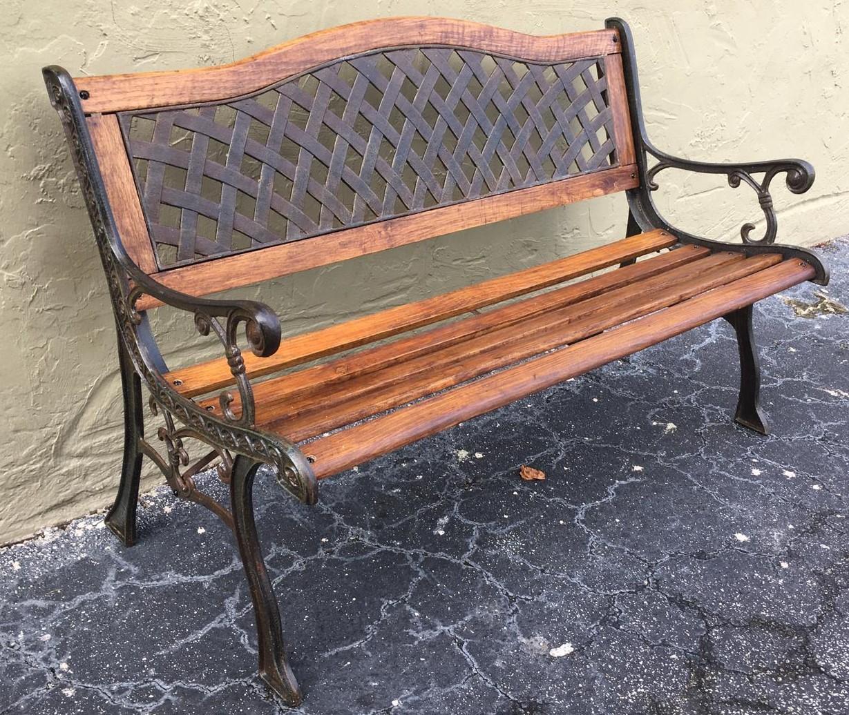 20th Century Oak and Cast Iron Garden or Park Bench 1