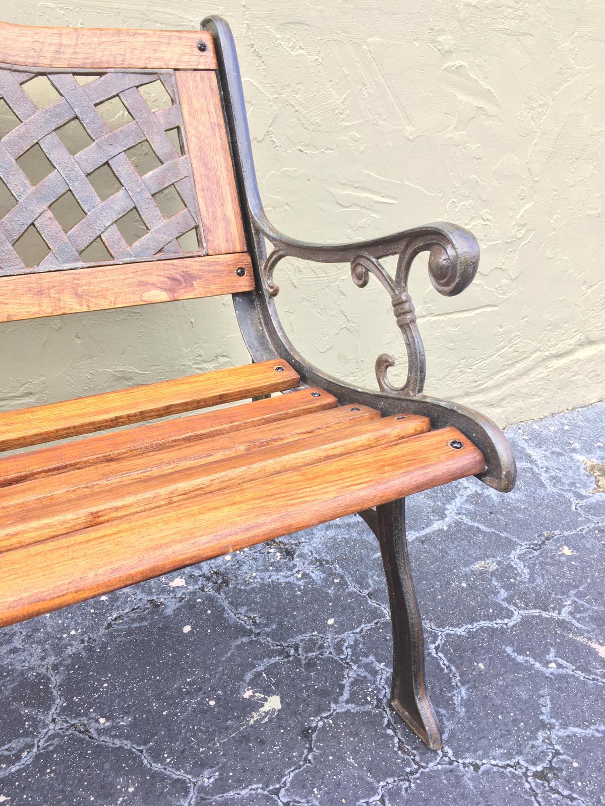 20th Century Oak and Cast Iron Garden or Park Bench 3