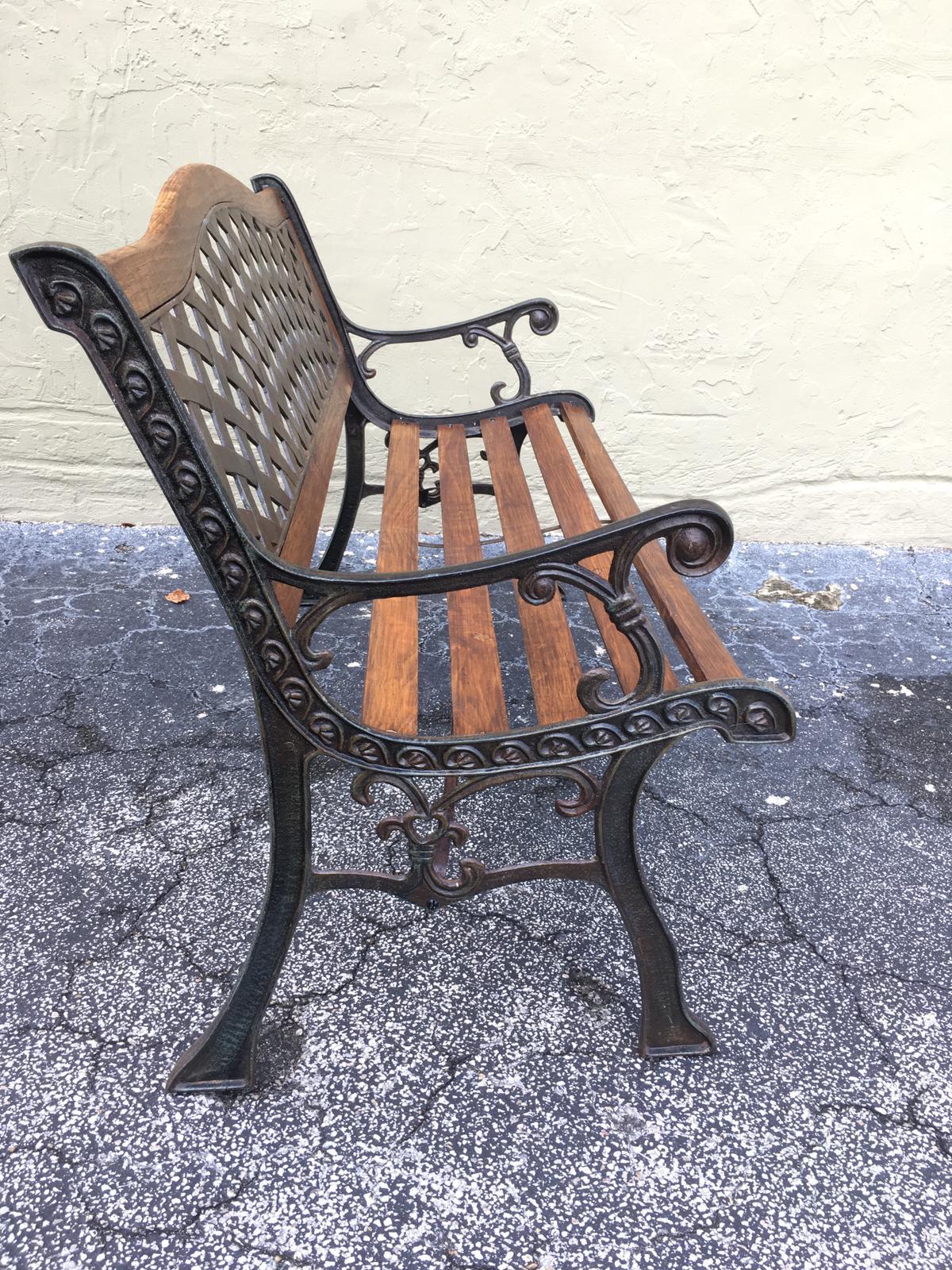 20th Century Oak and Cast Iron Garden or Park Bench 5