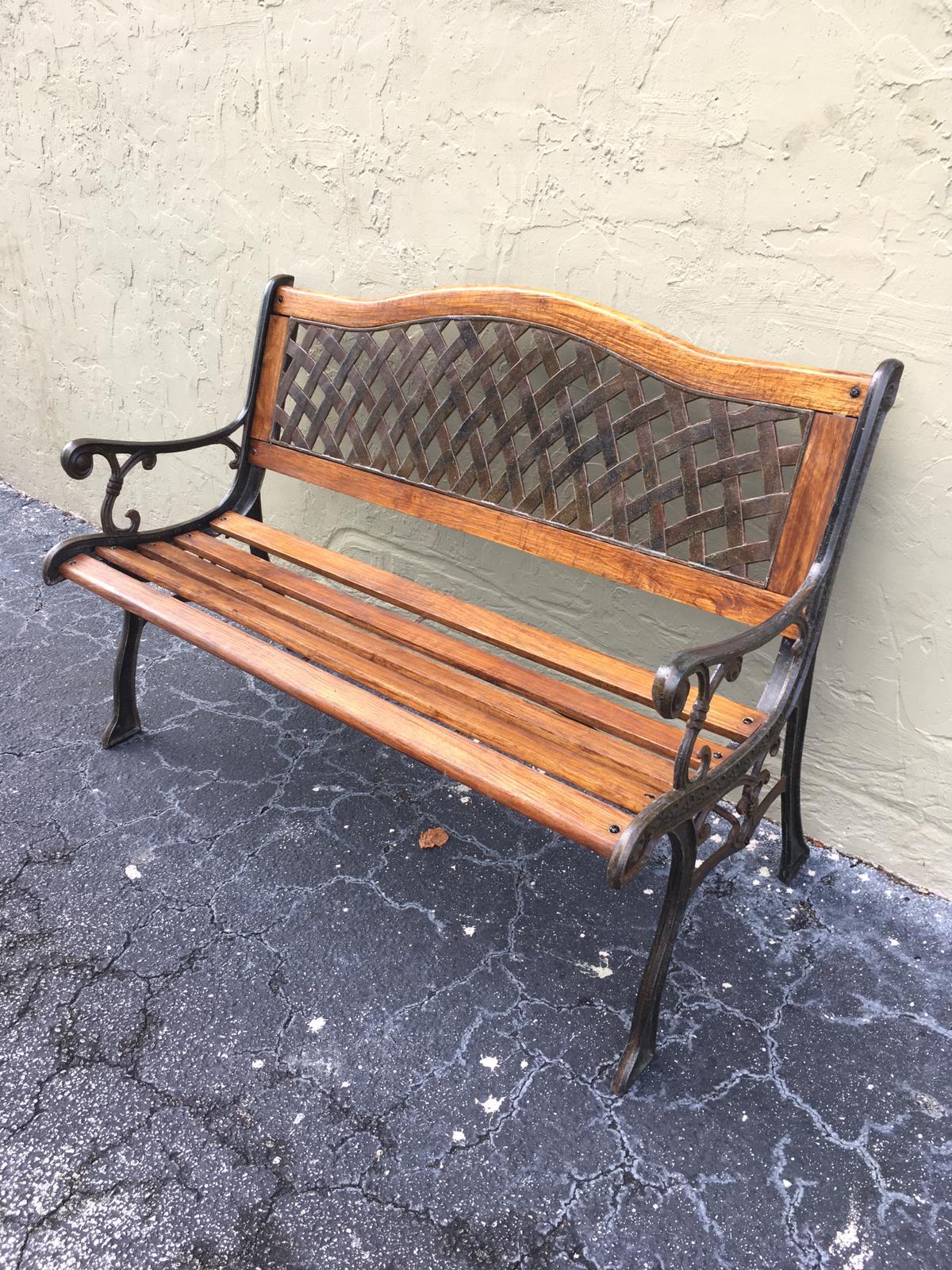 French 20th Century Oak and Cast Iron Garden or Park Bench