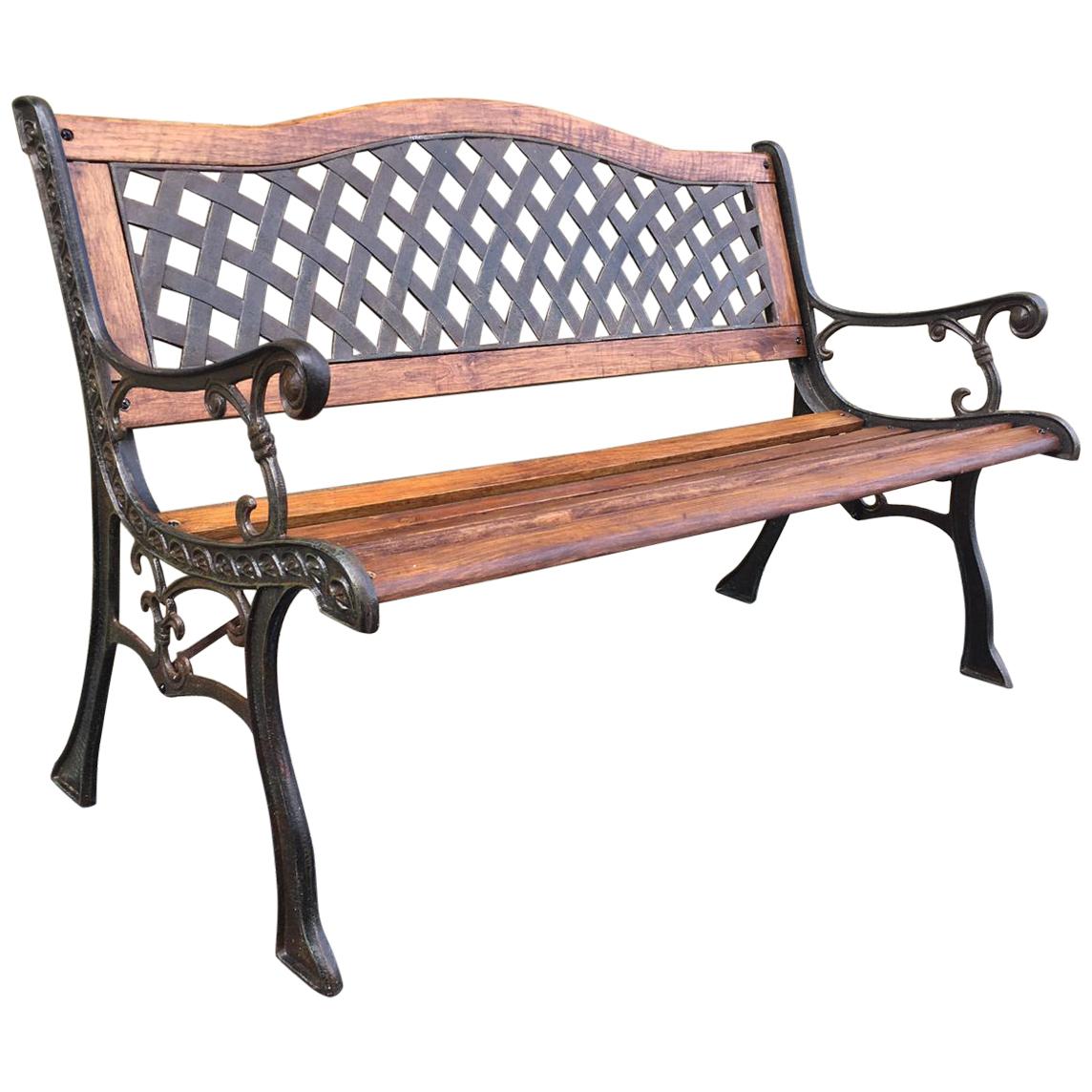 20th Century Oak and Cast Iron Garden or Park Bench