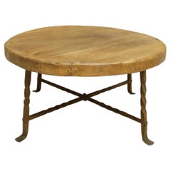 20th Century Oak and Iron Circular Coffee Table