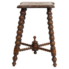 20th Century Oak Bobbin Stool with Turned Wood Legs