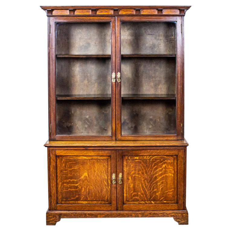 20th Century Oak Display Cabinet-Bookcase