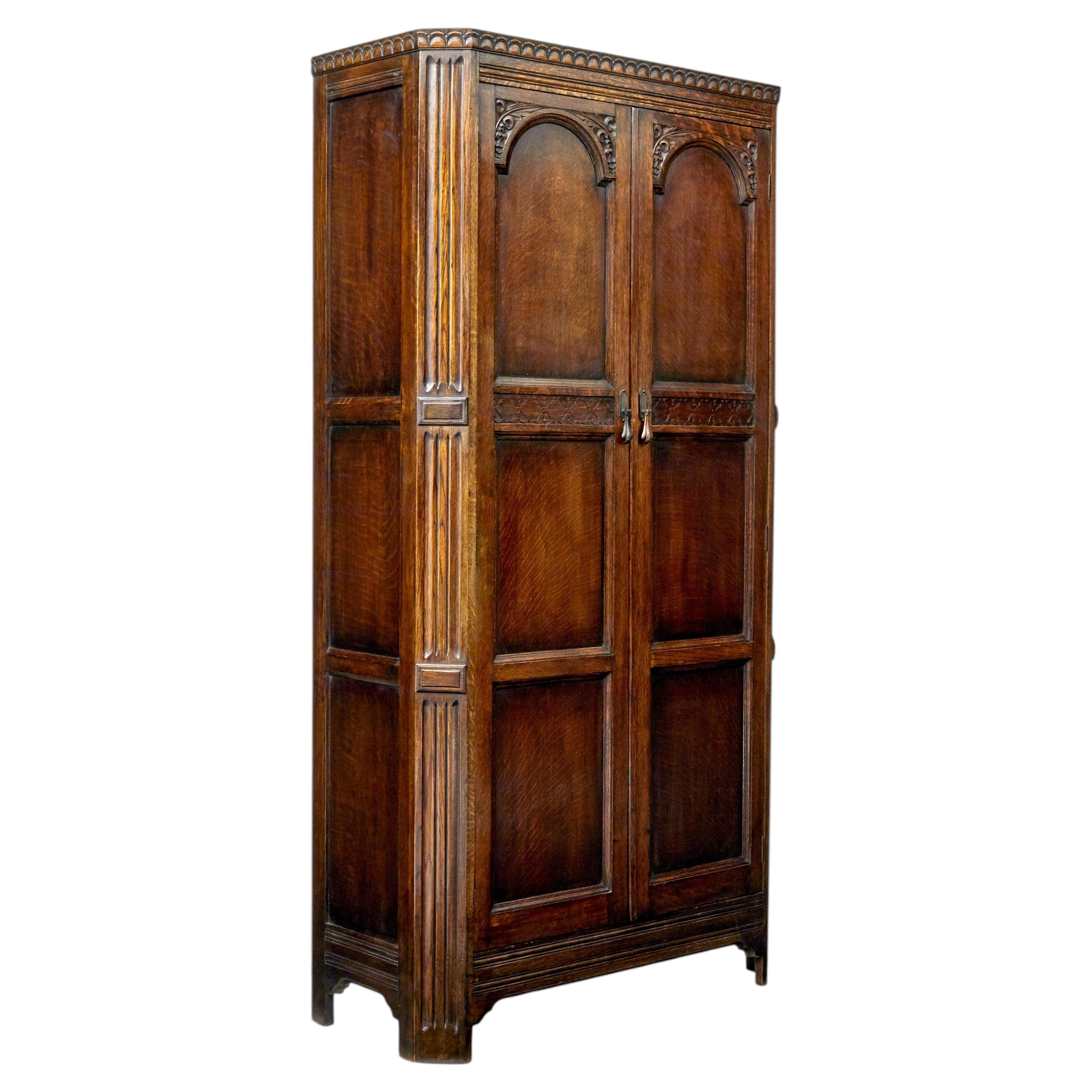 20th century oak Gothic revival wardrobe