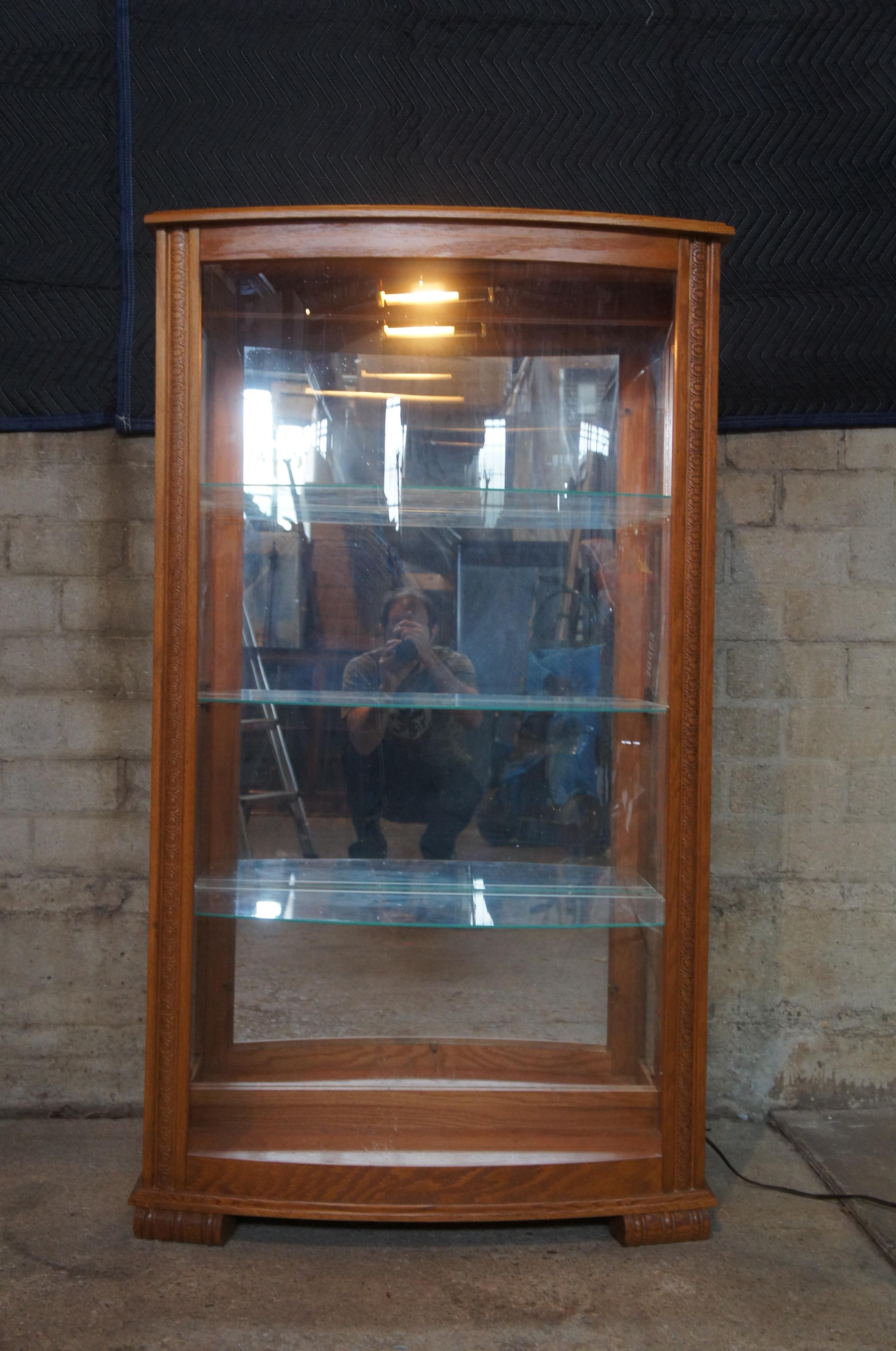 20th Century Oak Serpentine Bowfront Curio Trinket China Display Cabinet 4
