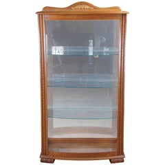 Retro 20th Century Oak Serpentine Bowfront Curio Trinket China Display Cabinet