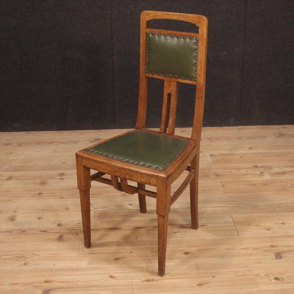 20th Century Oakwood and Green Faux Leather French Art Deco 6 Chairs, 1910 2