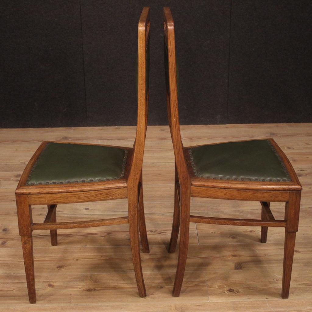 20th Century Oakwood and Green Faux Leather French Art Deco 6 Chairs, 1910 6