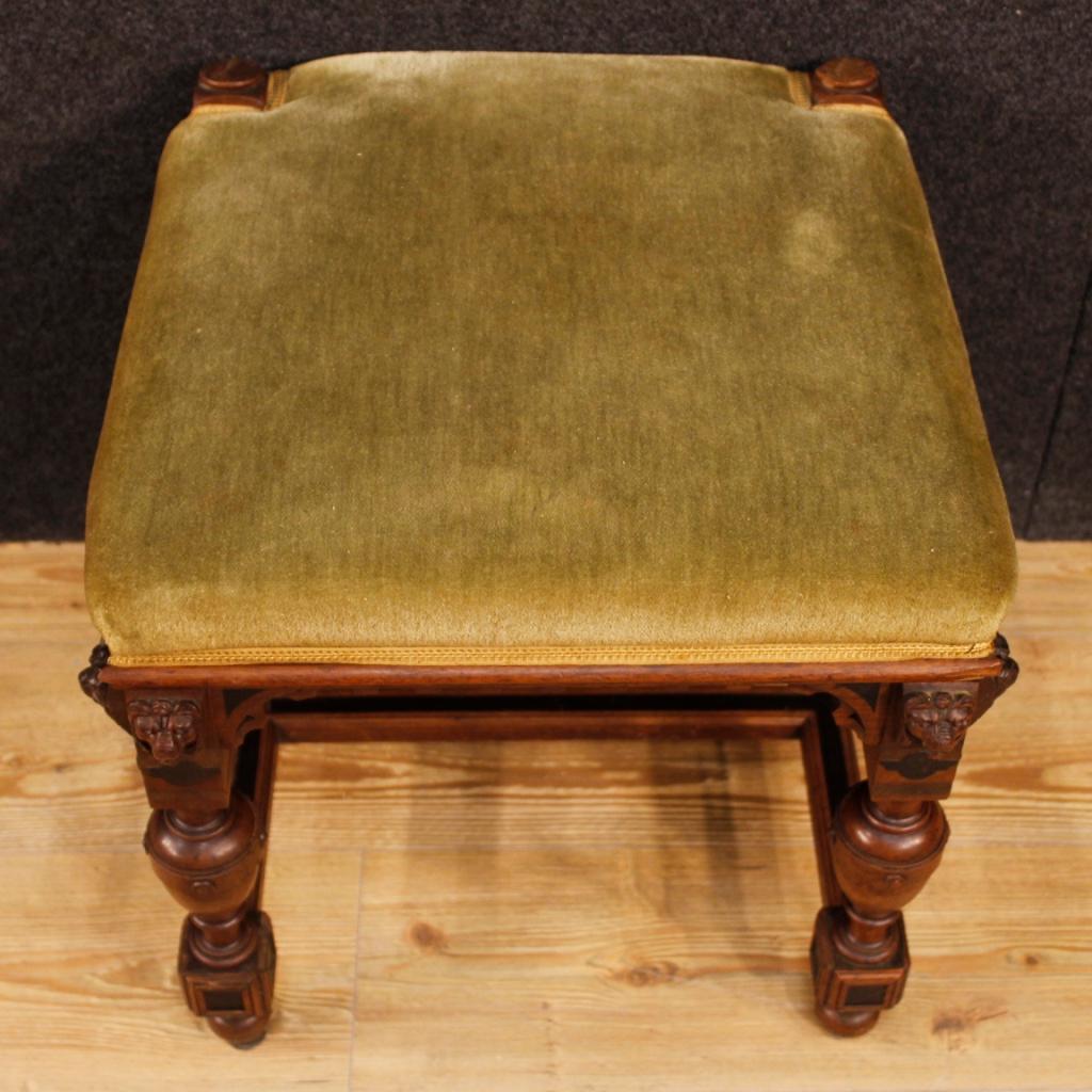 20th Century Oak Wood and Velvet Dutch Stool, 1930 6