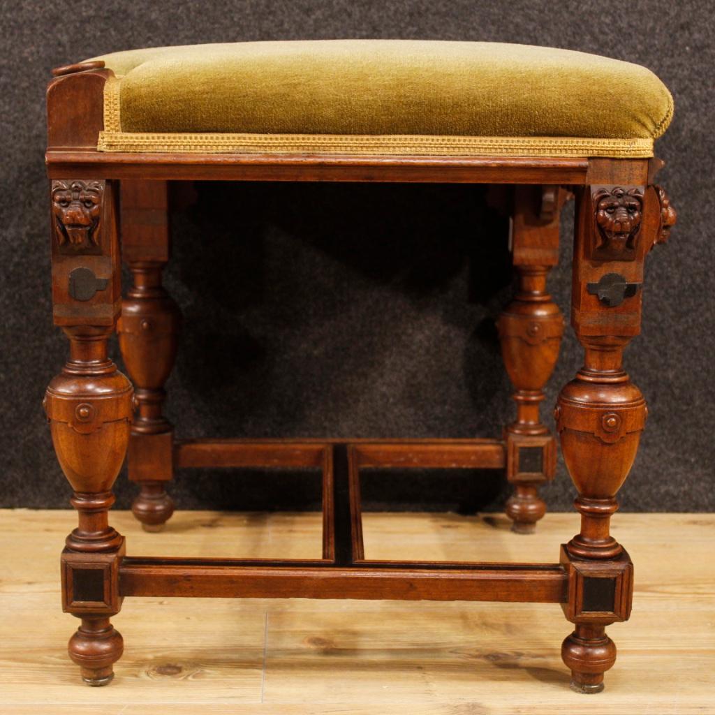 20th Century Oak Wood and Velvet Dutch Stool, 1930 In Fair Condition In Vicoforte, Piedmont