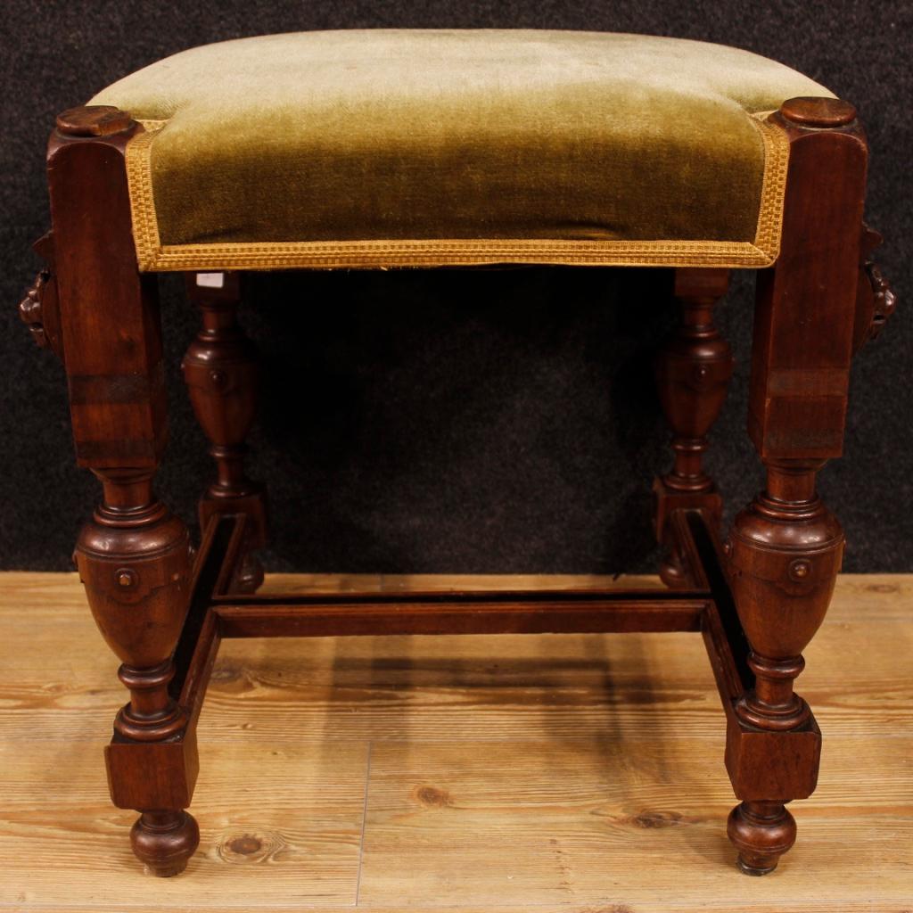 20th Century Oak Wood and Velvet Dutch Stool, 1930 2