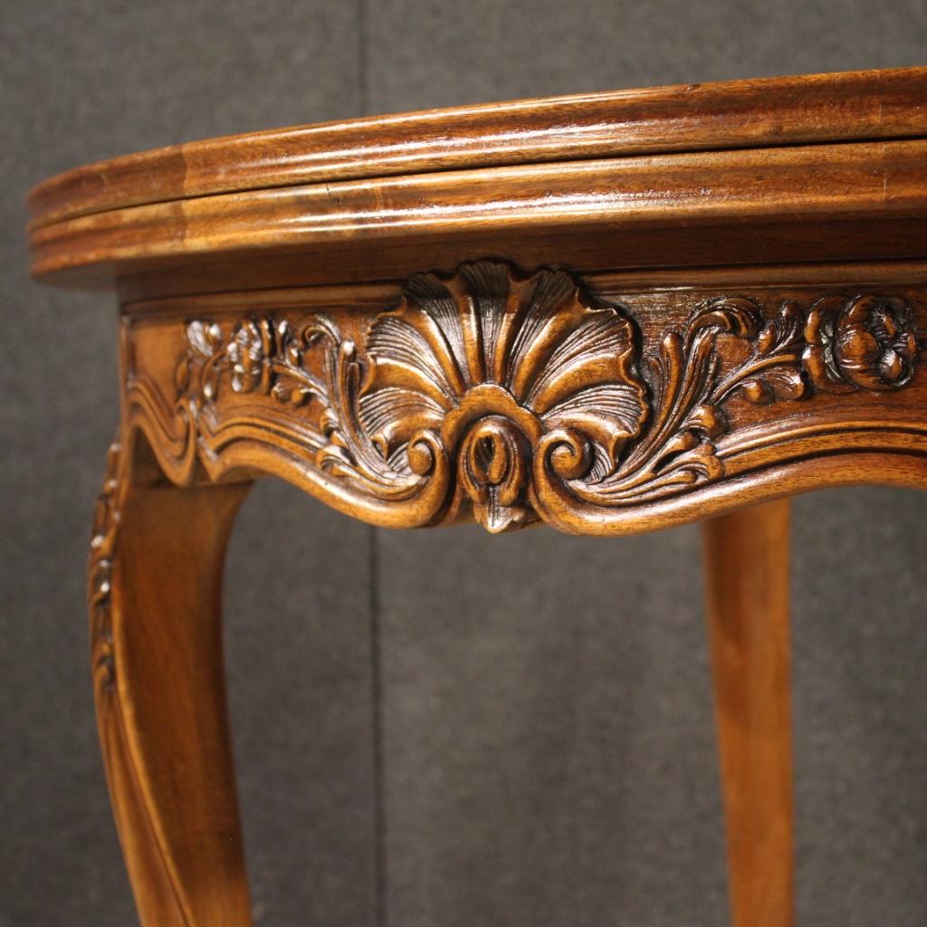 table Demilune française en bois de chêne du 20e siècle avec décorations géométriques, 1960 en vente 4