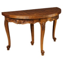 20th Century Oak Wood French Demilune Table with Geometric Decorations, 1960s