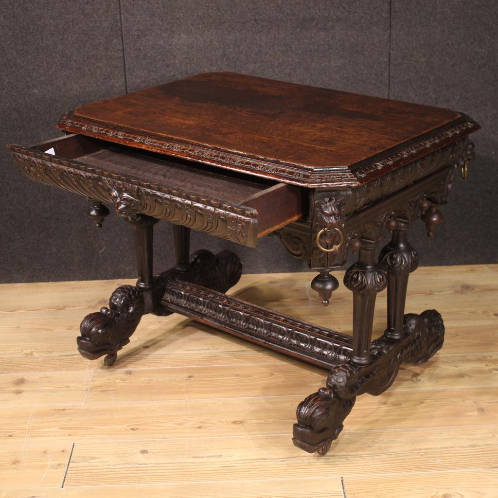 Early 20th Century 20th Century Oak Wood Renaissance Style French Writing Desk, 1920s For Sale