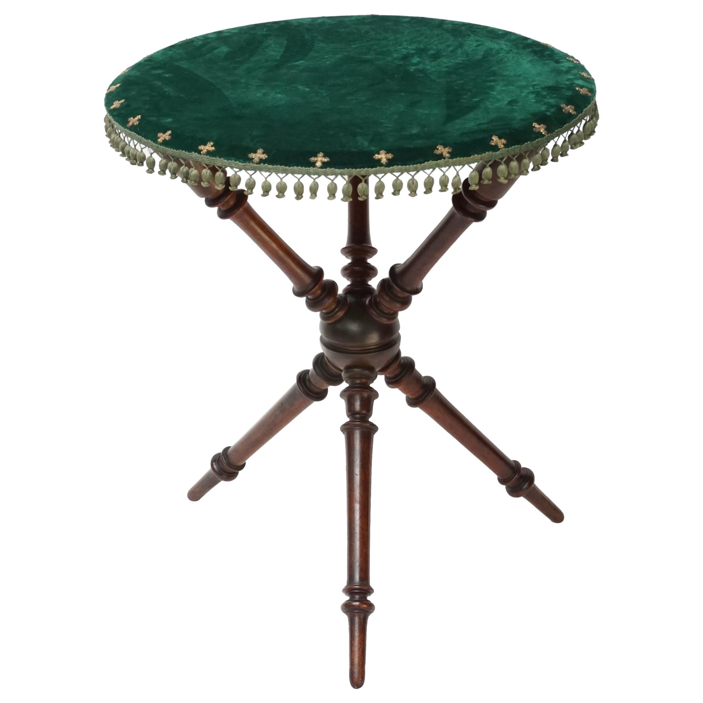 20th Century Occasional Mahogany Table with Green Velvet Top with Gilt Crosses