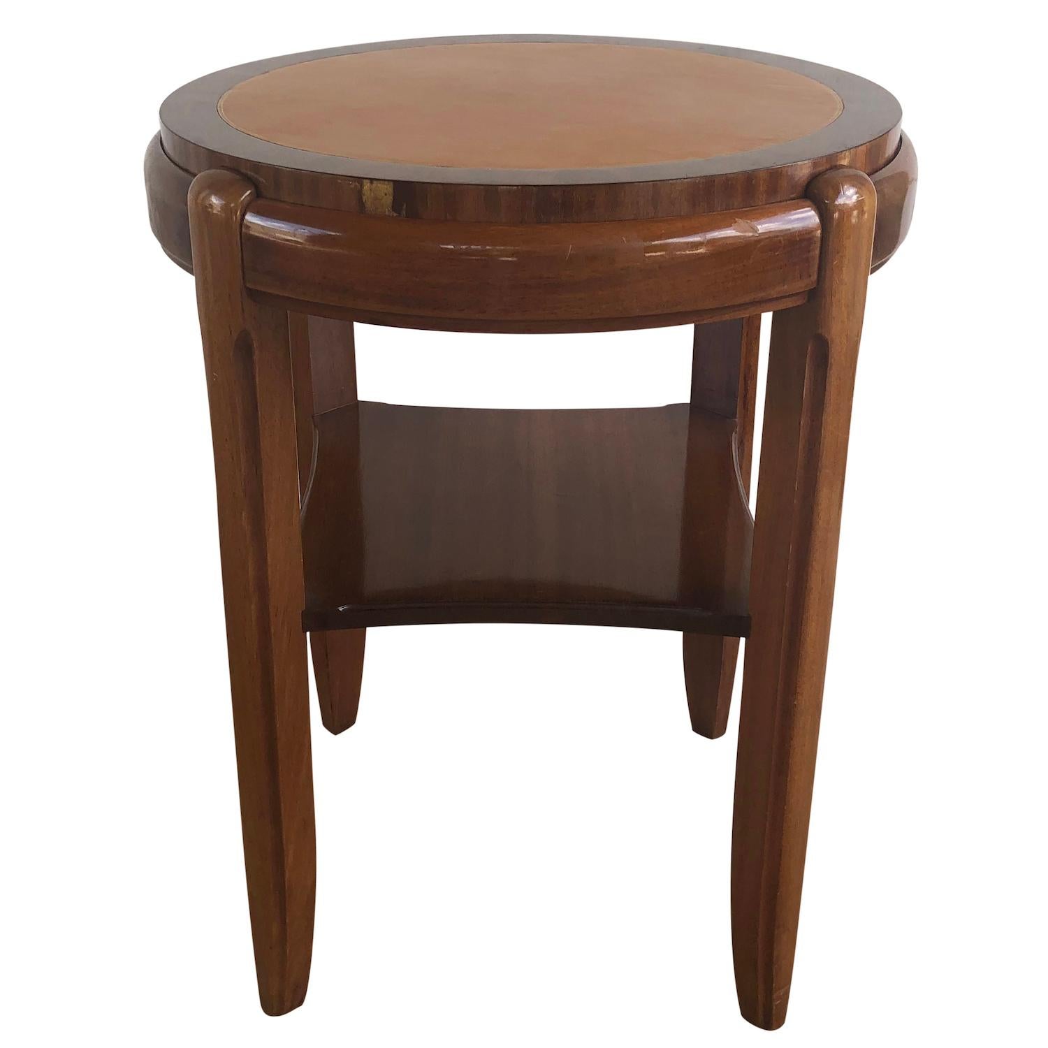 Hand-Carved 20th Century Brown Occasional Round Art Deco Side Table, Small Italian End Table