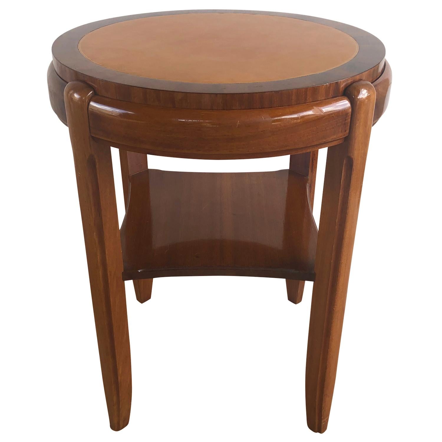 20th Century Brown Occasional Round Art Deco Side Table, Small Italian End Table In Good Condition In West Palm Beach, FL