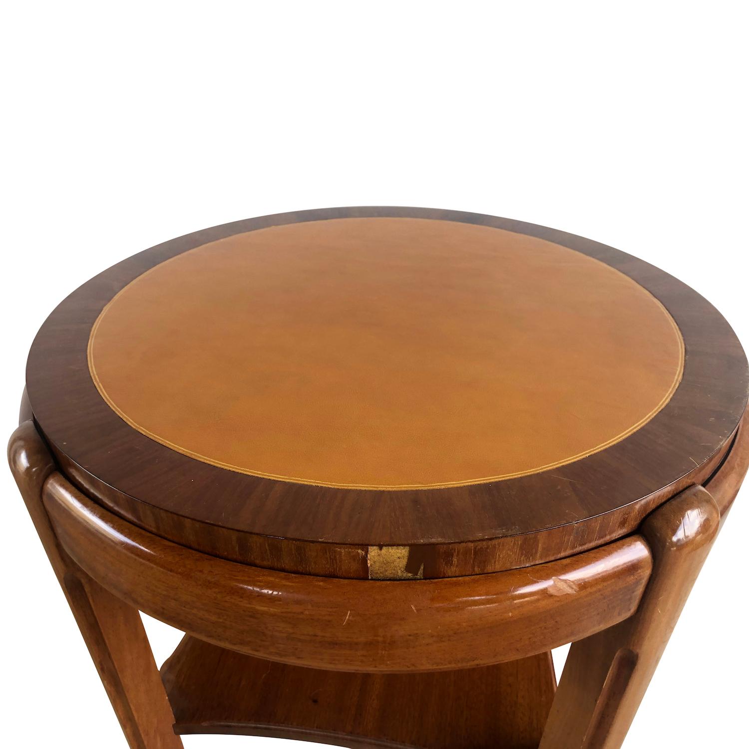 20th Century Brown Occasional Round Art Deco Side Table, Small Italian End Table 2