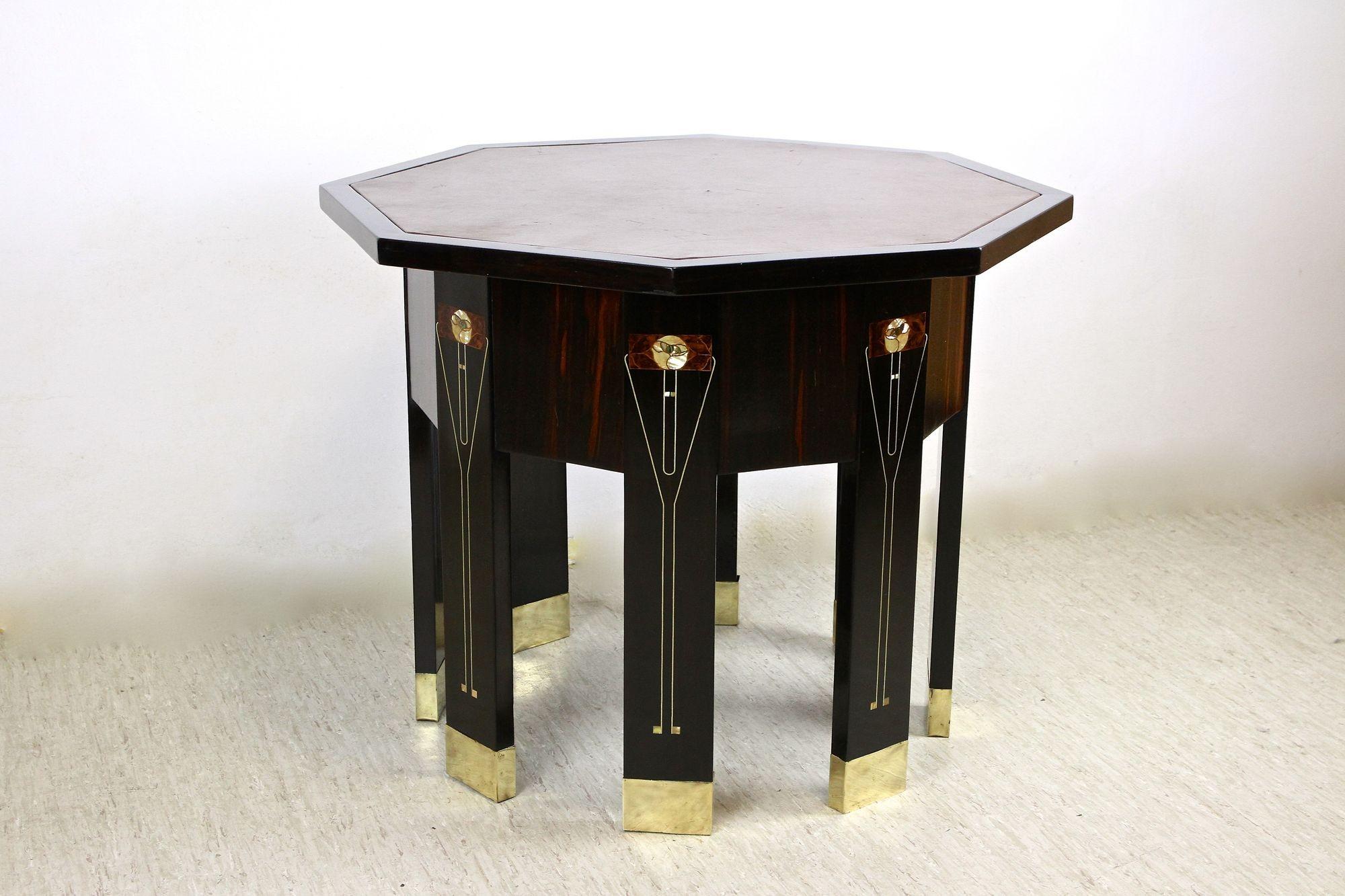 20th Century Octagonal Art Nouveau Table, Mother Of Pearl Inlays, AT ca. 1905 For Sale 12
