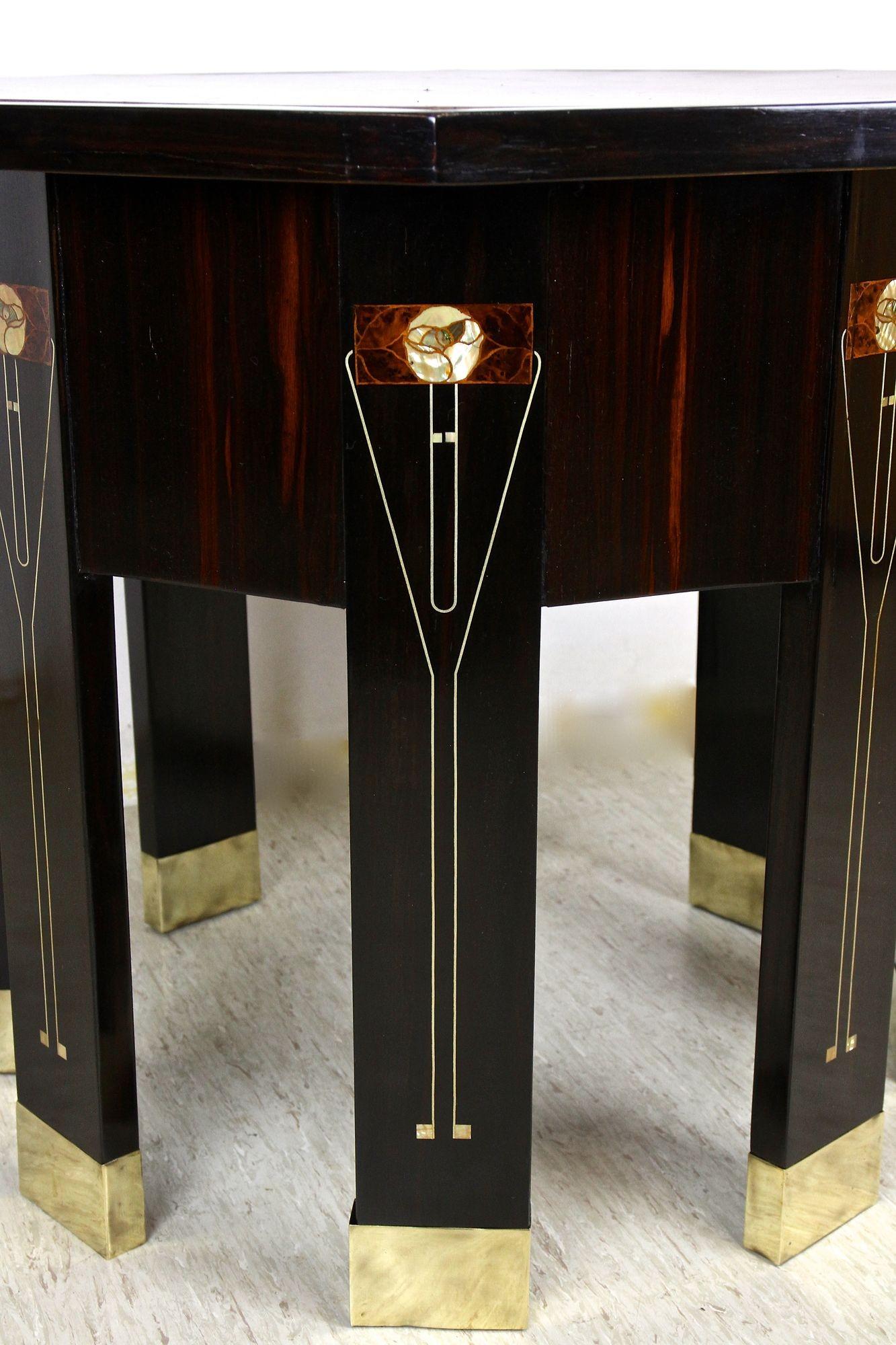 20th Century Octagonal Art Nouveau Table, Mother Of Pearl Inlays, AT ca. 1905 For Sale 2