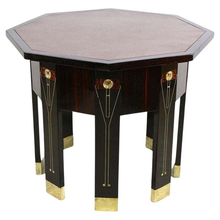 20th Century Octagonal Art Nouveau Table, Mother Of Pearl Inlays, AT ca. 1905 For Sale