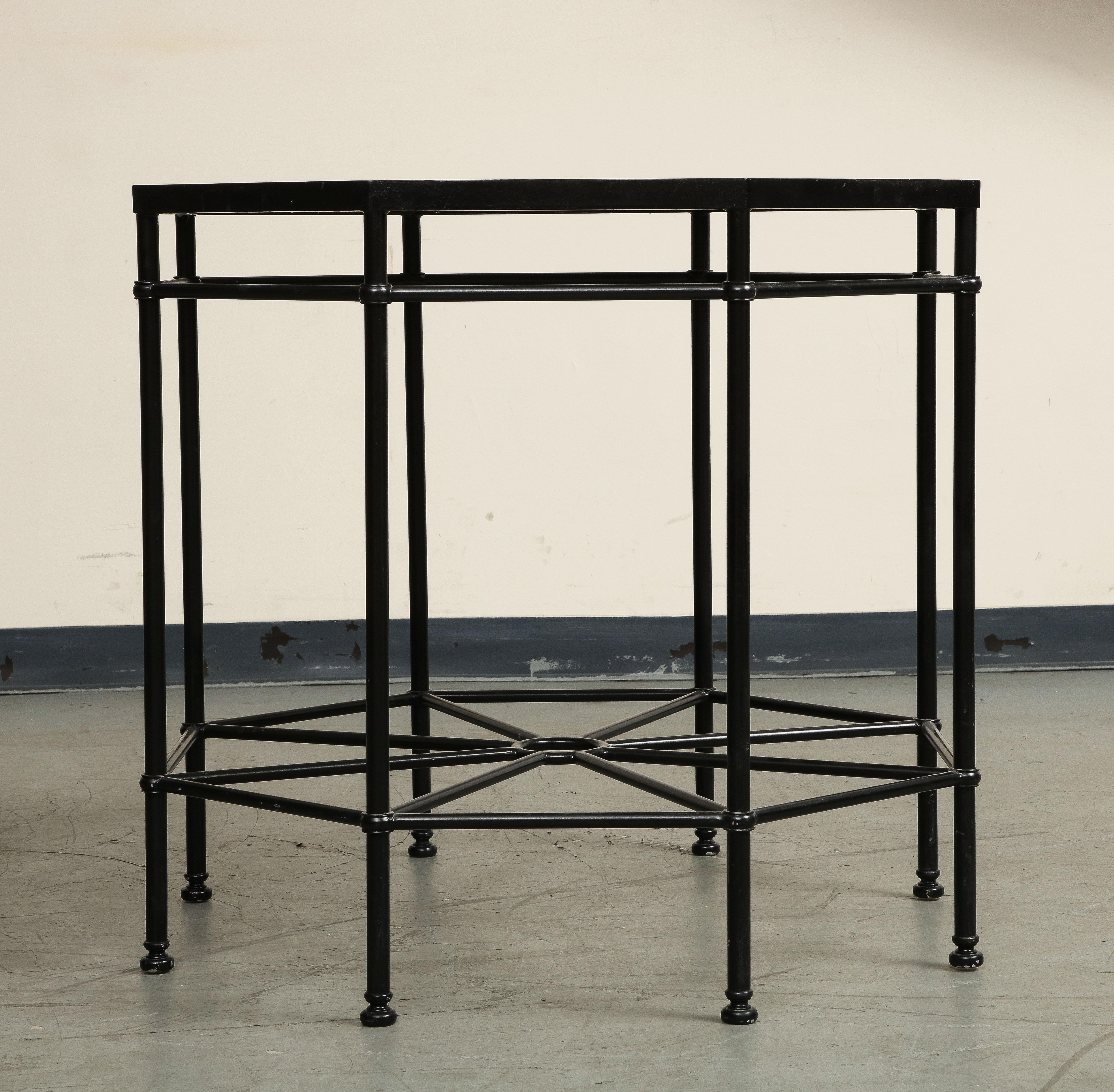 20th Century Octagonal Black Painted Steel Table with New Violetta Marble Top 4